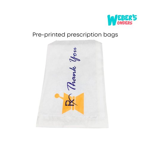 1000 Weber’s Wonders Prescription White Pharmacy Paper Bags - Medicine Container Grocery Bag - Lunch Kraft Bag Party Favor Bag - 5” x 10”