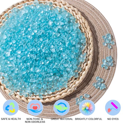 Ice Blue Frosted Sea Glass Pebbles for Aquariums & Vases - 8 oz (230g)