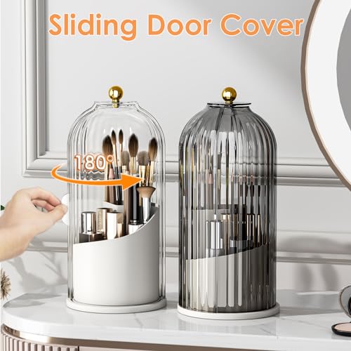 YOOLENS Transparent Rotating Makeup Brush Holder with Lid - Dustproof Vanity Organizer