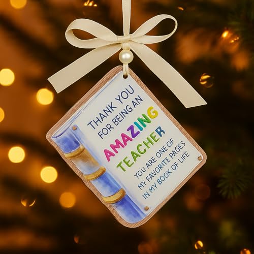 Teacher Christmas Ornament Book Shape for Classroom Gifts - Wood Fiber Ornament
