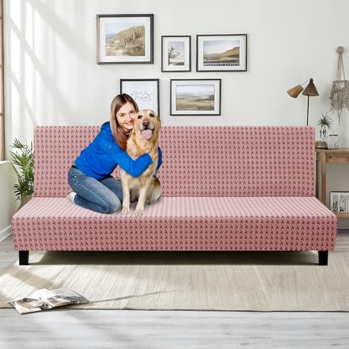 Stretch Armless Futon Cover (67-82 Inch) - Washable Furniture Protector, Pink