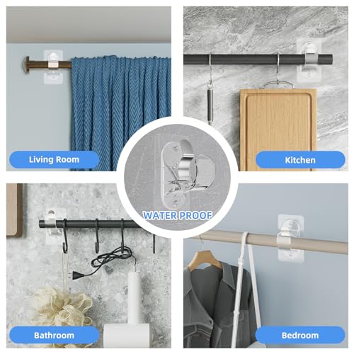 No-Drill Adhesive Curtain Rod Holders (6 Pack) - Fits 0.5" to 1.2" Rods
