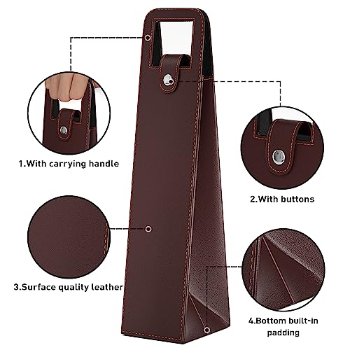 Brown Leather Single Bottle Wine Carrier Bag - Reusable Wine Tote