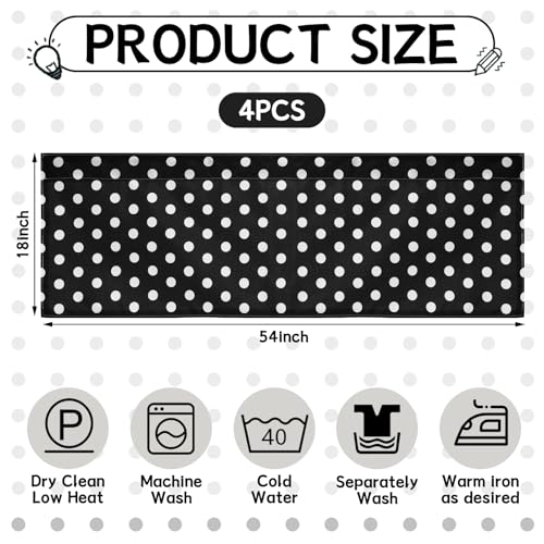 Black and White Polka Dot Window Valances, 4-Piece Rod Pocket Set