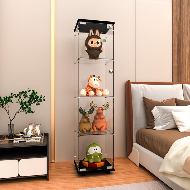 Glass Curio Cabinet with 4 Shelves, Tall Standing Display Case for Collectibles