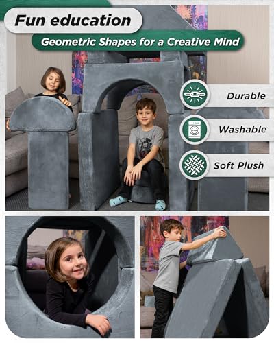 Lunix Modular Kids Play Couch Set - Stone Gray 14-Piece Foam Building & Climbing Set