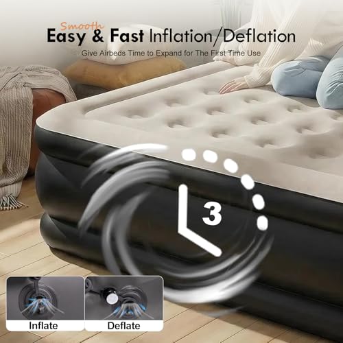 King Size Air Mattress with Headboard and Pump - Inflatable Bed