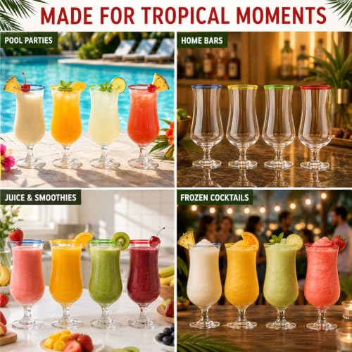 Pina Colada Hurricane Glasses Set - 4 Large 17oz Tropical Cocktail Cups with Tulip Shape - Bar & Home Drinkware - The Wine Savant