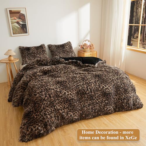 Fluffy Faux Fur Leopard Print Body Pillow Cover 20x54 with Zipper