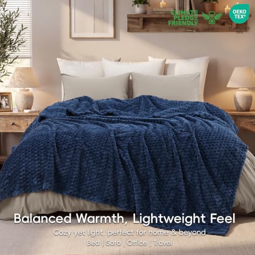 PHF Queen Size Fleece Blanket 340GSM Navy Blue Cozy & Plush 90x90