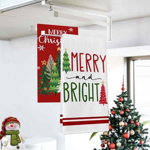 Croar Merry Christmas Tree Red Kitchen Dish Towels Set of 2 – Christmas Tree Variation