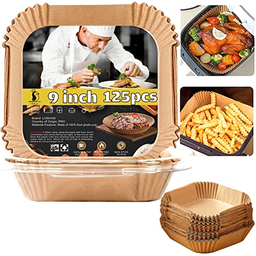 Disposable 9-Inch Square Air Fryer Parchment Paper Liners (125 Count)