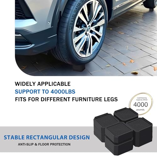 Heavy Duty Bed Risers, Adjustable 3 Inch Elevation, 4 Pack