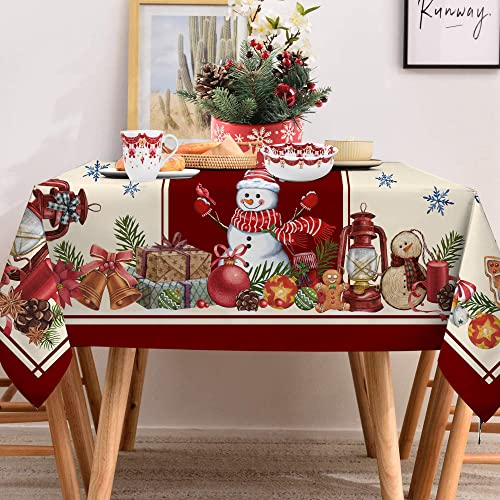 Hexagram Red Rectangular Christmas Tablecloth 60 x 104 Inch Snowman Santa Holiday Decor