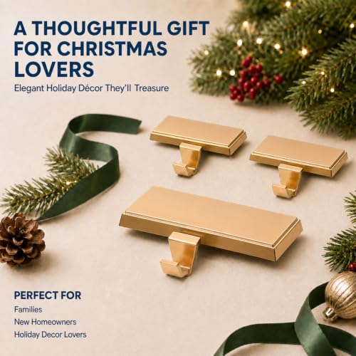 Set of 4 Heavy Duty Christmas Stocking Holders with Non-Slip Base - Gold