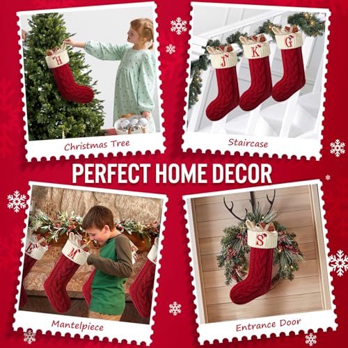 Large Personalized Initial Christmas Stocking, 18-Inch Embroidered Knit Xmas Decor