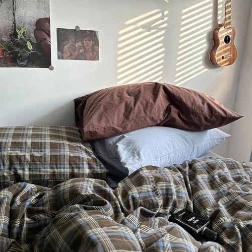 Queen Plaid Duvet Cover Set - 3 Piece Microfiber Bedding