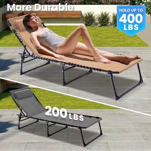 2-Pack Adjustable Folding Chaise Lounge Chair with Pillow - 400lbs Capacity