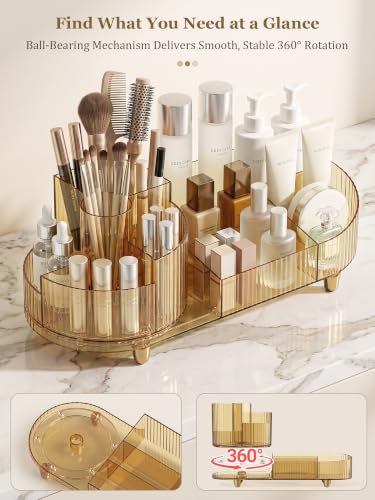 Booklov Crystal Amber Rotating Makeup Organizer with Tall Bottle Storage - L01 Variant