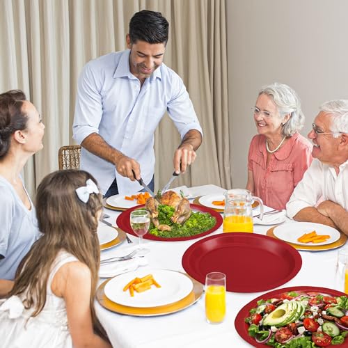 Red Paper Plates 50 Count 12.2 x 10.2 Inch Heavy-Duty Disposable Dinnerware - Perfect for Parties & Events