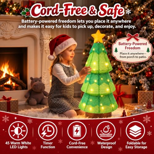 Christmas Tree Decoration Lighted Outdoor Christmas Tree with 45 LEDs and 8 Modes - Collapsible Battery Operated