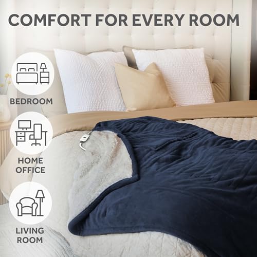Heated Throw Blanket, Royal Mink and Sherpa Electric Blanket, 50x60 Inch
