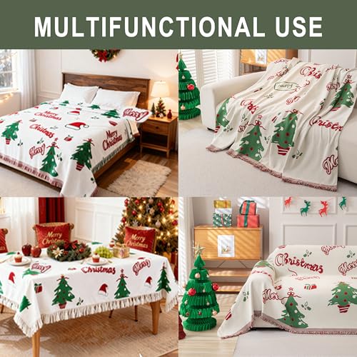 Christmas Green Chenille Sofa Cover 71x102 Inch Reversible Couch Protector for Loveseat & Sectional with Dogs Washable