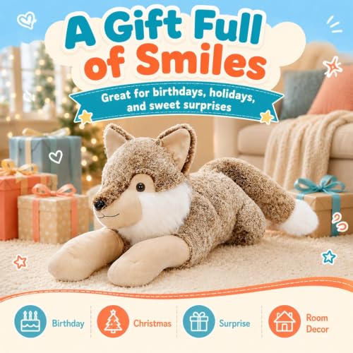 30-Inch Giant Wolf Stuffed Animal - Realistic Soft Plush Pillow