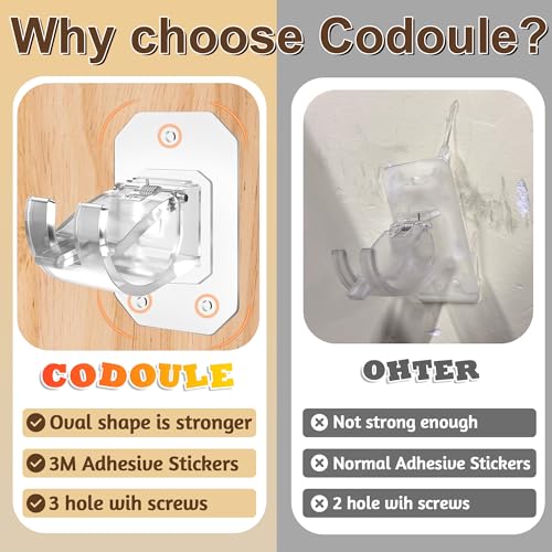 2PCS No Drill Adjustable Curtain Rod Brackets, Adhesive Drape Pole Holders