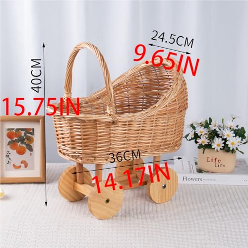 Woven Rattan Stroller Flower Basket - Vintage Wicker Table Centerpiece
