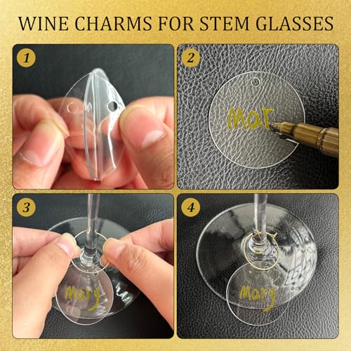 Philbinden 50 Pcs Wine Glass Charms with Marker - Acrylic Stemware Markers for Weddings, Parties & Celebrations