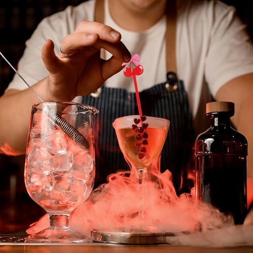 Pink Bow Cherry Cocktail Stirrer Set - 30 Reusable Swizzle Sticks for Drinks & Parties