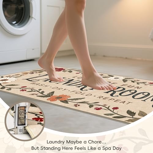 Washable Laundry Room Runner Rug, 20x47 Floral Non-Slip Low-Pile Mat