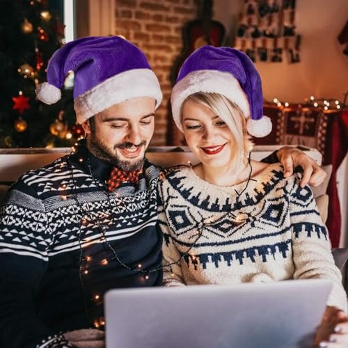 Purple Plush Christmas Santa Hat for Adults - Holiday Party Accessory