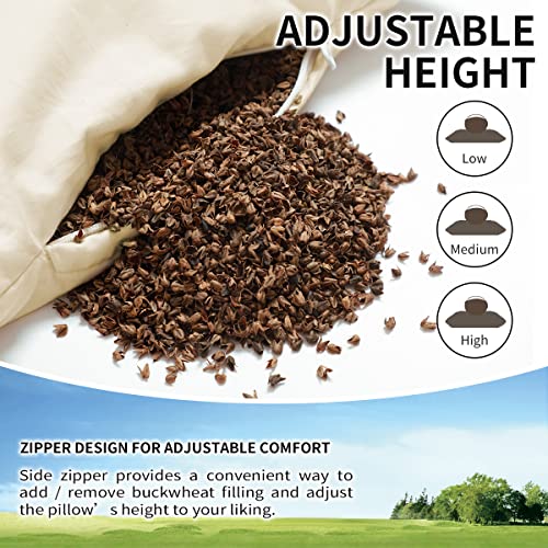 Organic Buckwheat Pillow for Neck Pain Relief | Adjustable Cooling Pillow, 20x26''