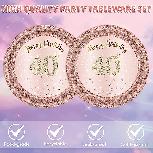 40th Birthday Party Supplies Set, Rose Gold Plates and Napkins for 20 Guests