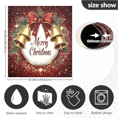 Eionryn Christmas Golden Bells Red Bow Dishwasher Magnet Cover 23x26 inch — Fridge & Kitchen Magnet Decal