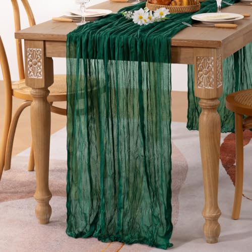 Emerald Green Christmas Cheesecloth Table Runner 10ft 3 Pack - Holiday Home Decor