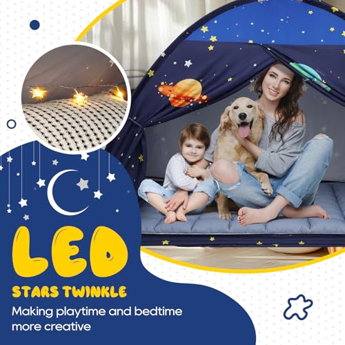 Kids Twin Bed Tent Canopy with Star Lights - Indoor Blackout Privacy Playhouse