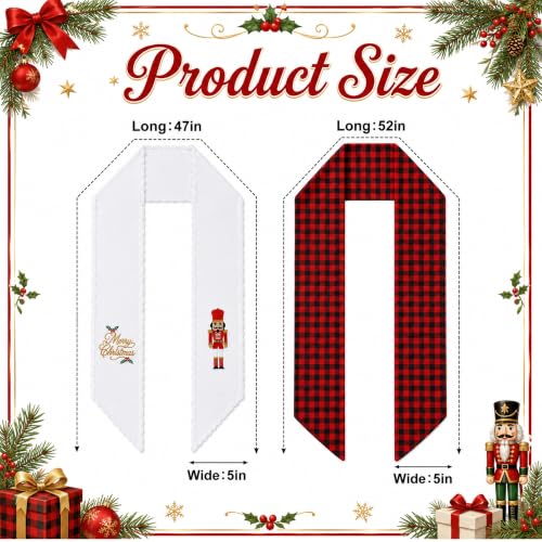 Christmas Wreath Sash Set - White Embroidered & Red Buffalo Plaid Ribbons - Holiday Door Decor - Variation: Red Black Plaid / 1 Set