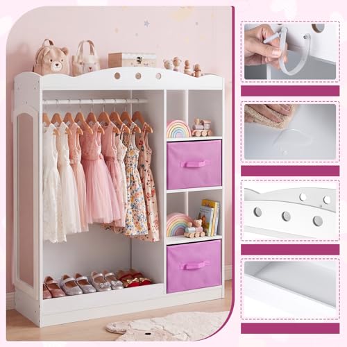 Kids Dress Up Storage Wardrobe with Full Length Mirror and Hanging Rack