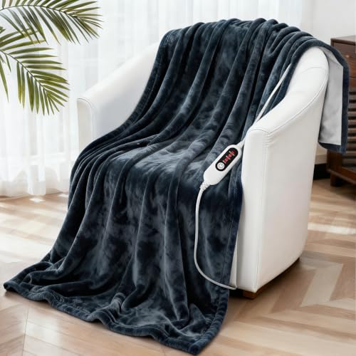 Electric Heated Blanket - Soft Flannel Throw with 5 Temperature Settings