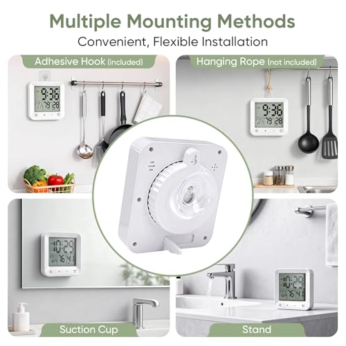 Waterproof Digital Bathroom Clock with Countdown Timer and Temperature
