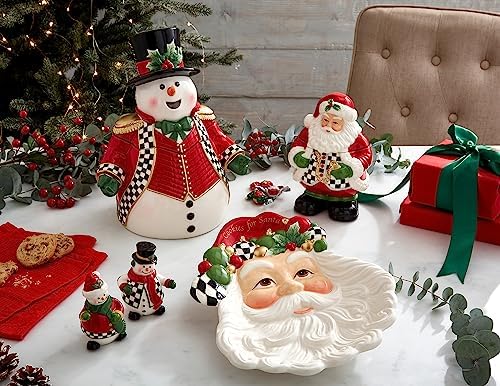 Spode Christmas Tree Black & White Santa Candy Jar - 8-Inch Ceramic Candy Storage Jar with Lid - Decorative Christmas Cookie Container for Holiday Kitchen Counter Displays, Treats, and Gifts