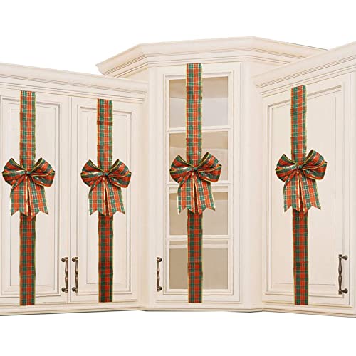 K KIRKWOOD KITCHEN 4 Pack Red & Green Festive Ribbon Bows for Christmas Decorations