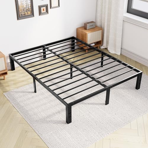 Queen Size Heavy Duty Metal Platform Bed Frame, 14-Inch Under-Bed Storage