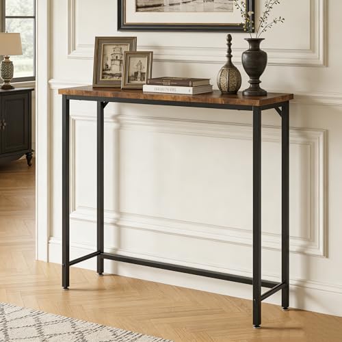 Narrow Industrial Console Table, Rustic Brown Hallway Sofa Side Table