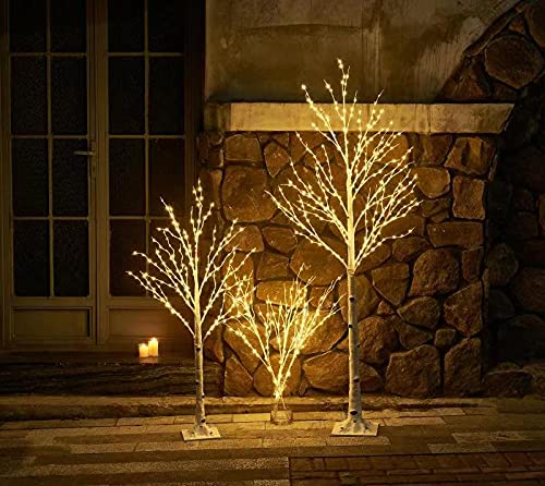 4FT Lighted Birch Tree with 200 Warm White LED Lights for Indoor Outdoor Decor