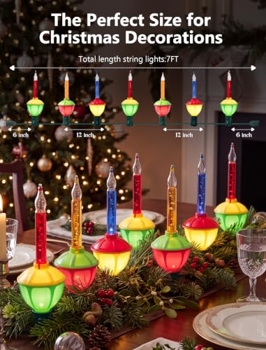 7FT Outdoor Christmas Bubble Lights Set with 8 Colorful Incandescent Bulbs