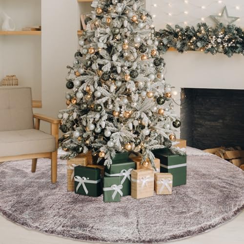 Jenaai 80'' Christmas Tree Skirt Faux Fur Brown, Classic